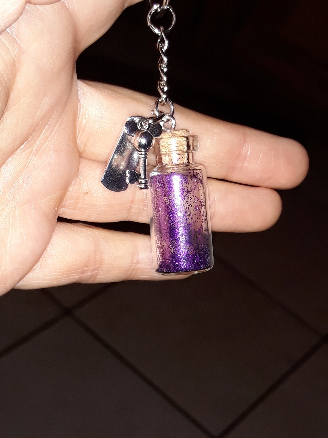 Glass Bottle Glitter & Charm Keychain Etsy