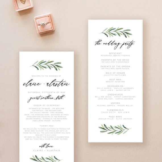 Wedding Program Template Printable Wedding Program Diy Etsy