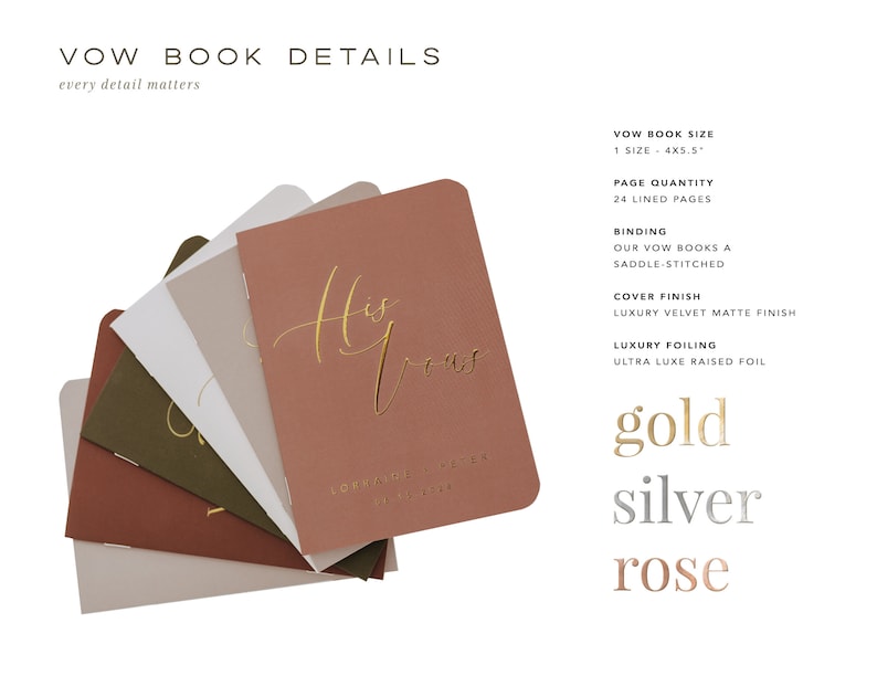 Wedding Vow Books. Personalized Vow Books. Vow Booklets. Real Gold Foil Vow Books. Luxury Vow Books. His Her Vow Books. Set Of 2 . KP10W image 3