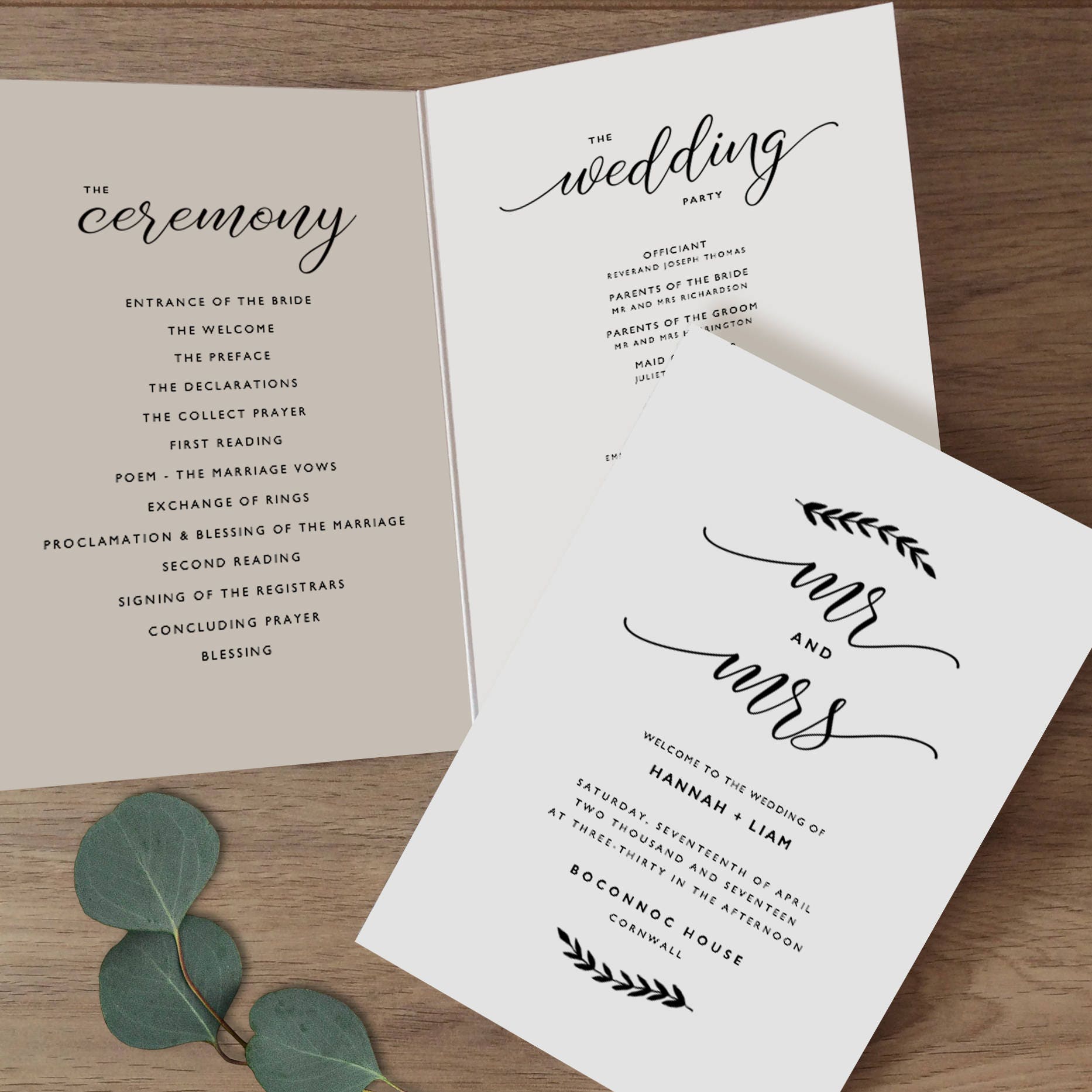 folded wedding program template