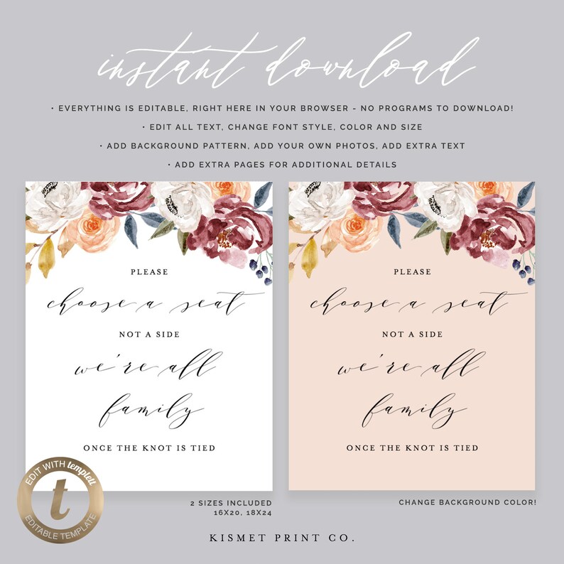 Paper Party Supplies Wedding Seating Chart Sign Printable Seating Sign Seating Sign Template Kpc13 304 Wedding Sign Template Choose A Seat Not A Side Sign Invitations Announcements