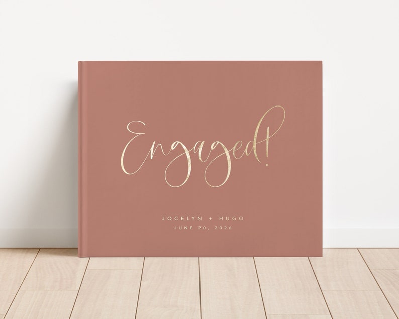 Engagement Guest Book. Real Gold Foil Guest Book. Engagement Gift Idea. Engagement Party Guestbook. Photo Guest Book. Sign In Book. DH3D image 1