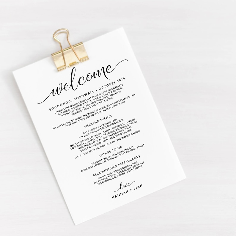 Wedding Welcome Itinerary Template Editable Wedding Etsy