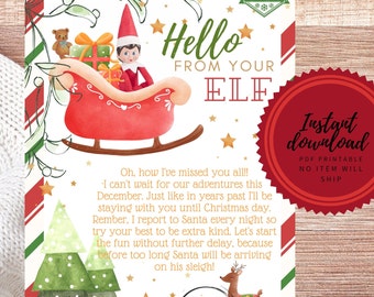 Carta de Hola de Elfo, Saludos de Elfo, Carta de Navidad, Llegada de Elfo de Vacaciones, Correo de Devolución de Elfo, Elfo Estoy de Vuelta, Descarga Instantánea
