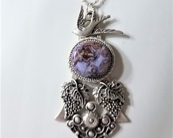 20" Natural purple passion Agate Cabochon Necklace in Custom Setting PPA1162