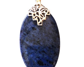 Collier En Seraphinite Avec Pendentif Cabochon - Argent Sterling - Longueur 66-70 Cm