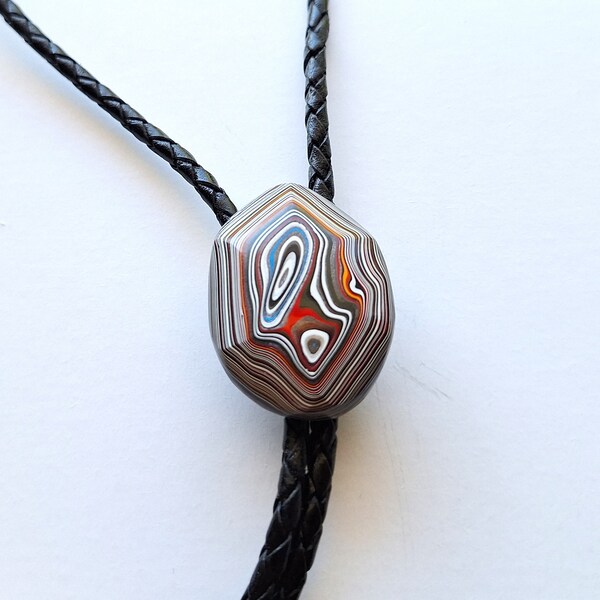 Fordite Detroit Agate Bola Bolo Tie on Gen Leather Cord BT090