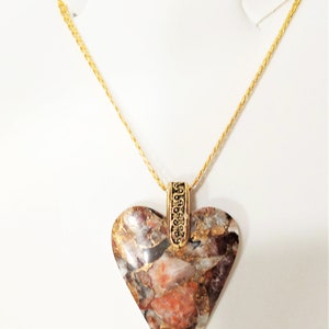 20"   Red Calcite With Bronze Metal Cabochon Necklace On 24ct Gold filled Curb Chain  RC076