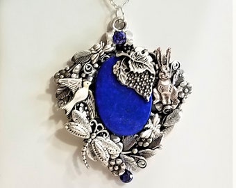 Erstaunliche Halskette Lapis Lazuli 45.25ct in versilbert benutzerdefinierte Einstellung an Sterling Kette L4525