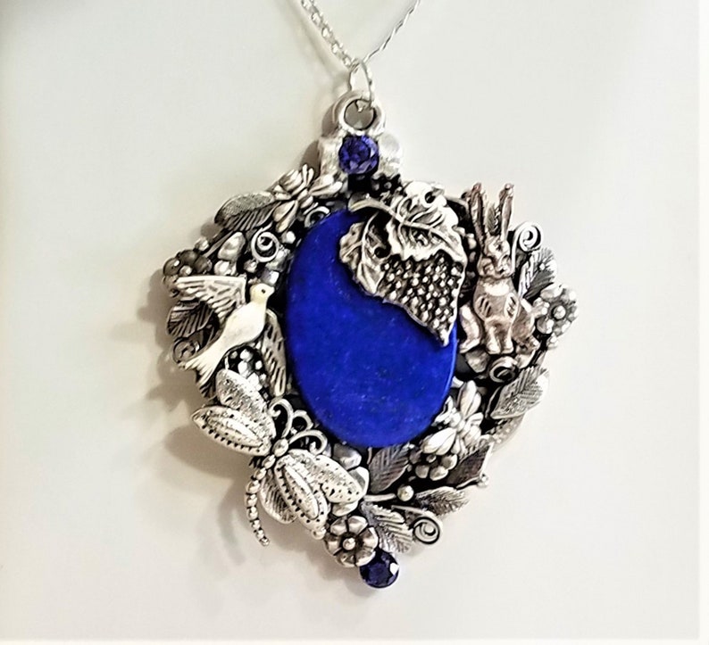 Amazing Necklace Lapis Lazuli 45.25ct in Silver Plated custom setting on sterling Chain L4525