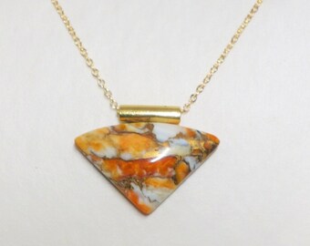 ORANGE SPINEY OYSTER Mit Bronze Metall Cabochon Halskette Gold filled Kette SO1