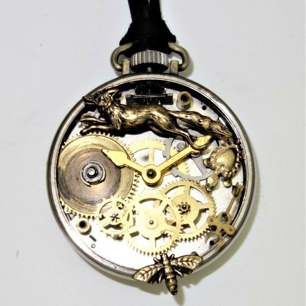 22" Artisan Made Reversible Steampunk Watch Necklace Vintage Watch,parts SPN2028