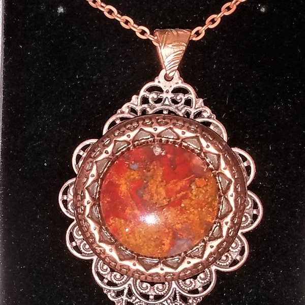 Beautiful 22" Moss Agate Cabochon Necklace on Custom Copper setting and copper Chain MAC19