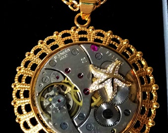 Collana Steampunk unica e molto speciale Orologio da tasca antico 18 gioielli GSP111862