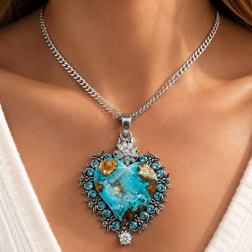 20インチ プルームアゲート ハートネックレス ブロンズベイルと