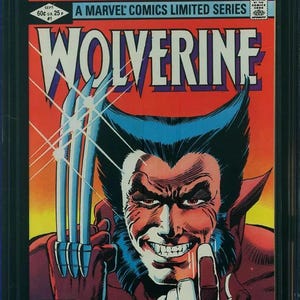 Può includere: Una copertina di fumetto con Wolverine, un supereroe della Marvel Comics. La copertina è rossa, gialla e blu con il titolo "Wolverine" in grandi lettere bianche. Wolverine è raffigurato con gli artigli estesi, un'espressione minacciosa sul viso e un costume rosso e nero.