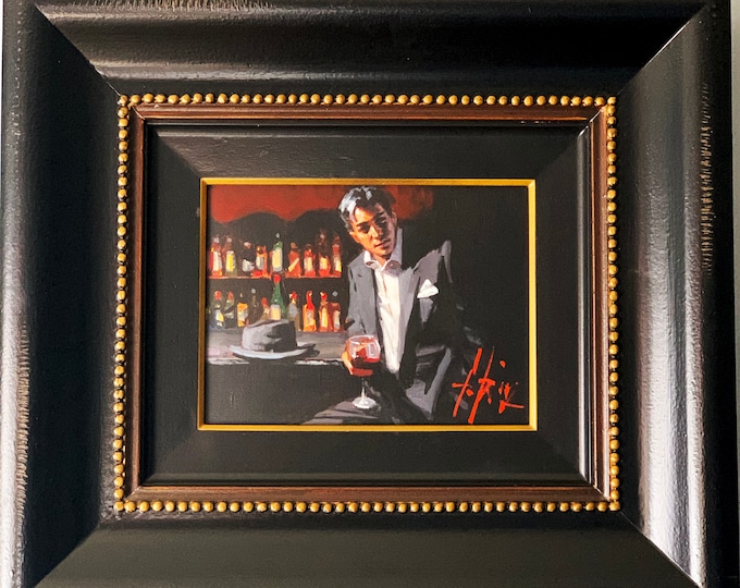 Fabian Perez (Black Suit, Red Wine) Original Acrylic on Canvas Signed