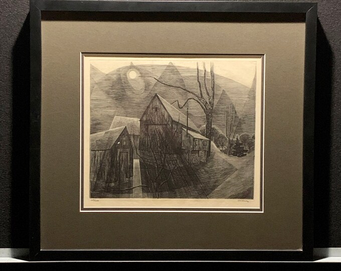 Armin LANDECK Original Copper Engraving "Moonlight in The Country", COA, Rare