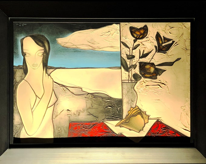 GEORGES YATRIDES  Oil on Canvas Signed and dated -"Yatrides 65" Woman and Flowers
