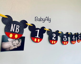 Mickey Photo Banner, Mickey Mouse 12 month photo banner, Mickey Mouse banner, Mickey Mouse birthday decorations, 12 months banner
