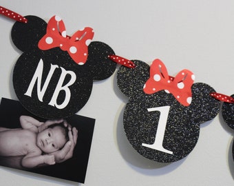 Minnie Photo Banner, Minnie Mouse 12 month photo banner, Minnie Mouse banner, 12 month banner, Minnie Mouse birthday decorations.
