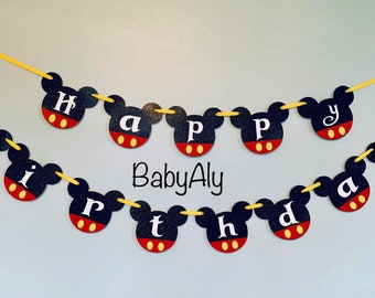 Mickey Mouse Feliz Banner de Cumpleaños. ¡Se pueden personalizar con nombre y edad!