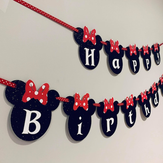 Minnie Mouse Happy Birthday Banner They Can Be Personalized Etsy