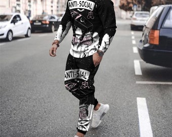 Anti social hoodie and pants uniform tracksuit new christams gift 2021 winter cloth special hoodie and pants set