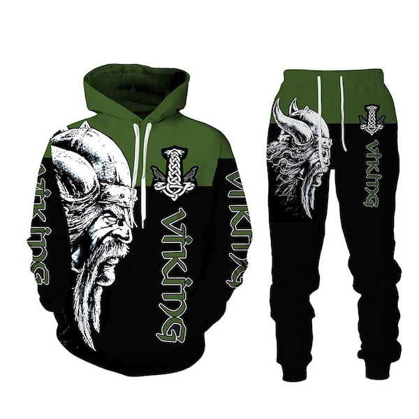 Viking green hoodie and pants uniform tracksuit new christams gift 2021 winter cloth special hoodie and pants set