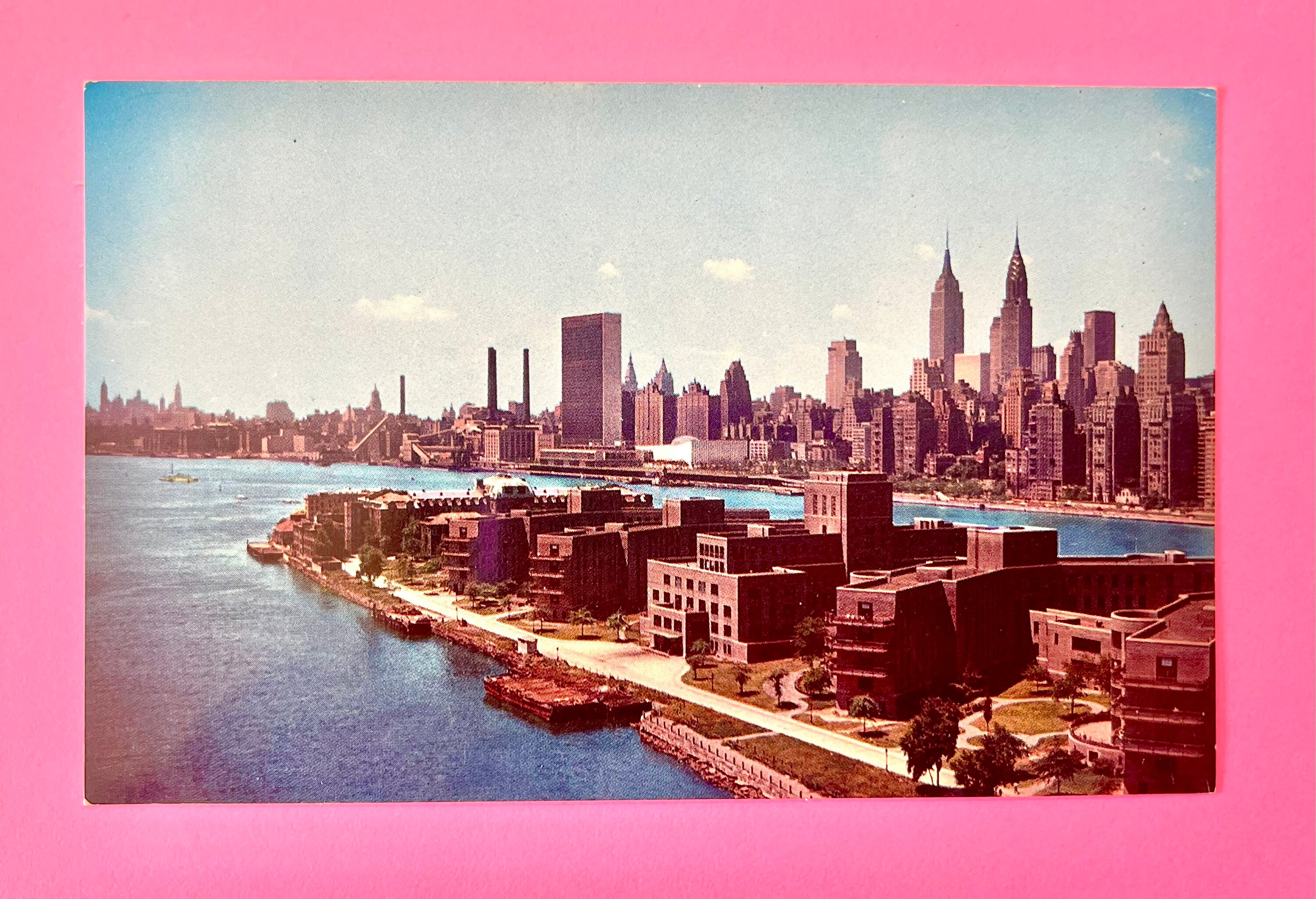 Vintage Manhattan Skyline Postcard Etsy