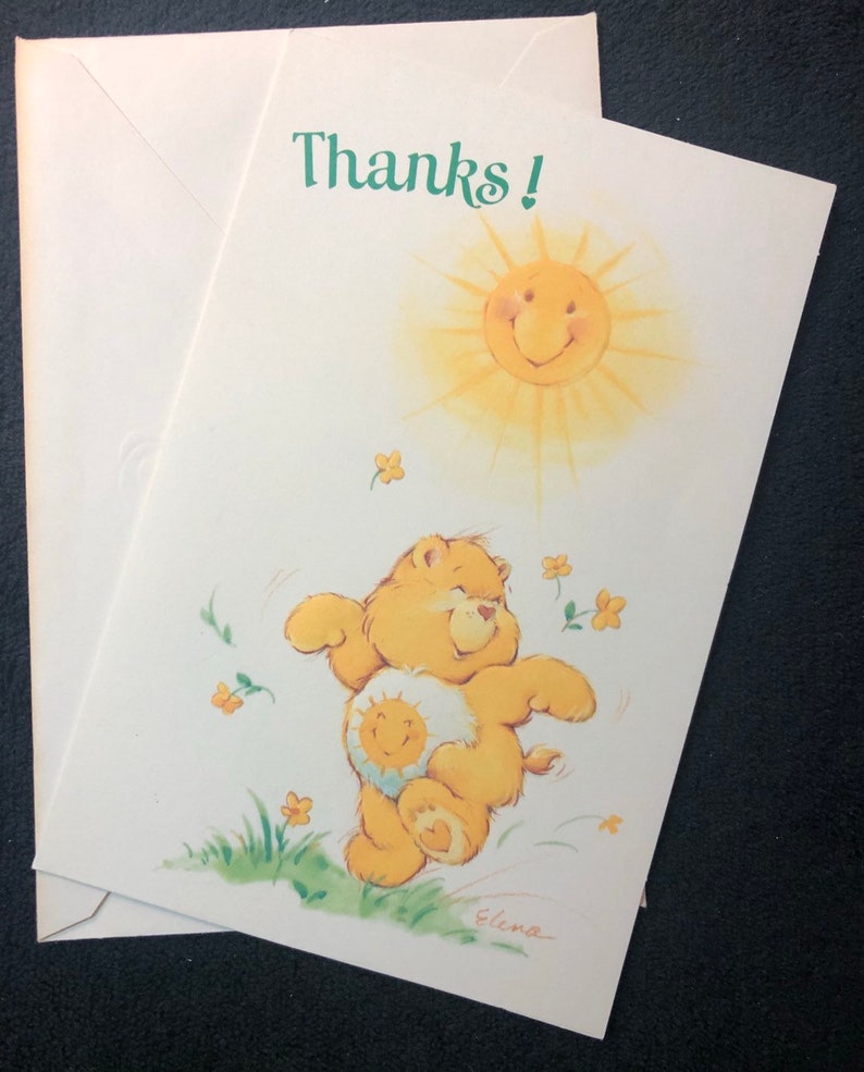 Vintage Care Bears Thanks Sunshine Card /& Envelope