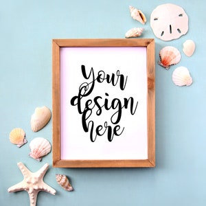 Beach Frame Mockup | Seashells and Frame Mockup | Styled Stock Photography | Styled Photo for Blog Website | Wood Frame Mockup