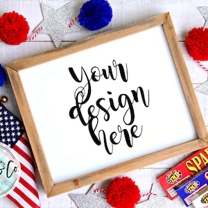 Wood Frame Patriotic Mock Up | Wood Sign Mockup | Wood Frame Mock Up | Farmhouse Wood Sign Mock Up | Patriotic Flat Lay | Wood Sign Flat lay