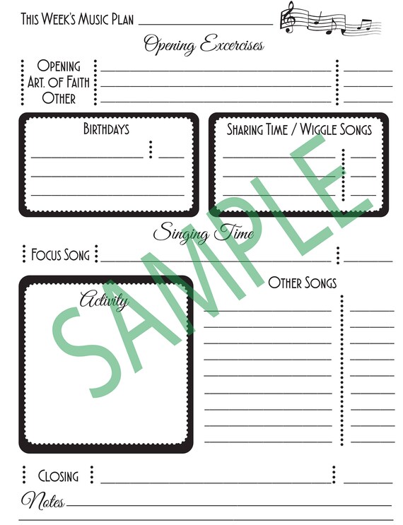 lds primary singing time weekly planner outline planner outline