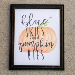 Wall Art Pumpkin Pie Autumn Fall Blue Skies