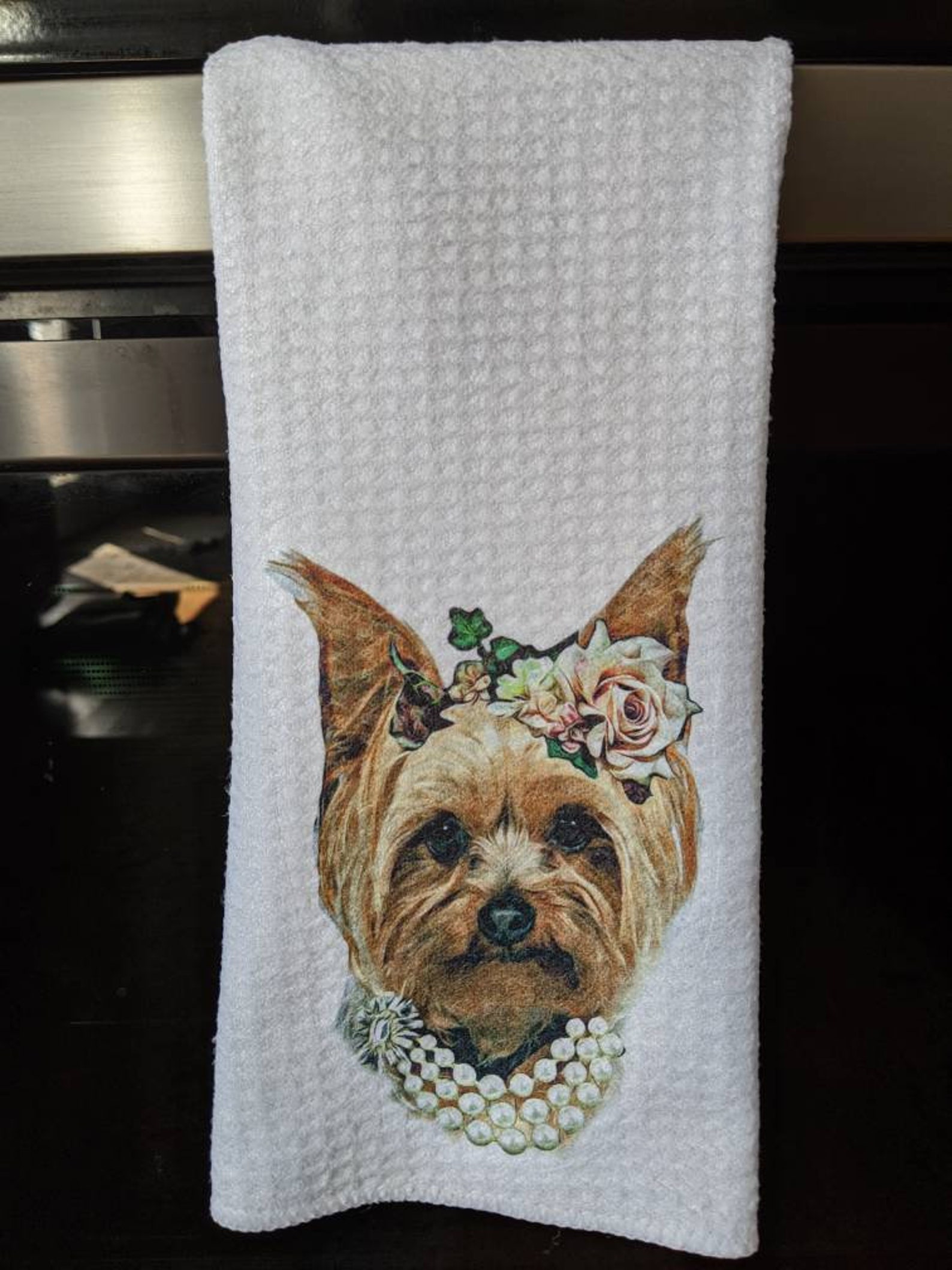 Yorkie Waffle Weave Towel Tea Towel Gift Yorkshire Terrier Etsy