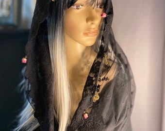 Wow witch’s mourning spooky long veil Lace Spookerveil - Spooky Witchy Goth Veil by Moonmaiden  main image 2