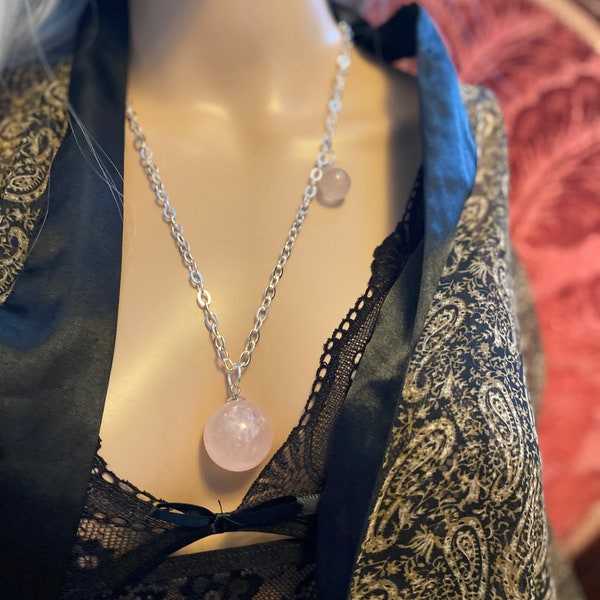 Natural Rose Quartz, Crystal Ball Necklace