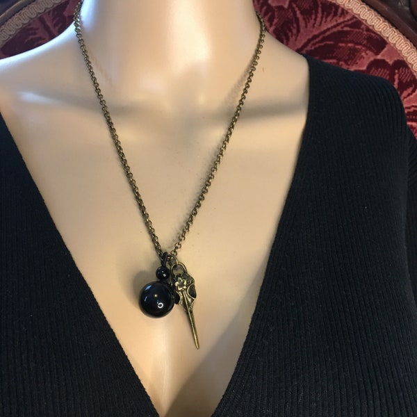 Natural Obsidian Raven Necklace