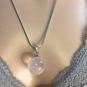 Natural Rose Quartz Crystal Ball Necklace
