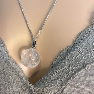 Natural Clear Quartz Crystal Ball Necklace