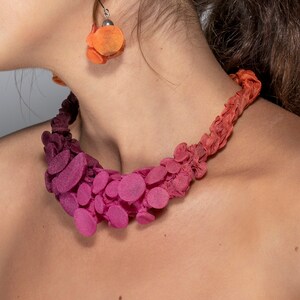Statement Necklace, Unique Necklace, Pink Necklace, Fabric Necklace, Bib Necklace, Shibori Necklace, Chunky Necklace, Fabric Jewelry