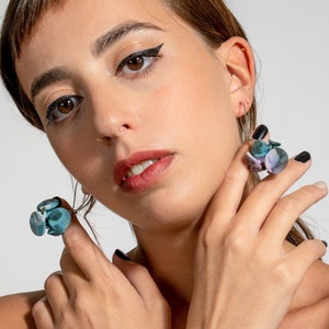 Fabric Earrings, Unique Statement Earrings, Fabric Jewelry, Avant Garde Earrings, Bohemian Earrings, Nickel Free Silver Hoops, Unusual