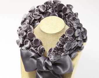 Gray Scarf, Maximalist Accessories, Velvet Scarf, Handmade Unique Scarf, Statement Scarf, Elegant Scarf, Bohemian Scarf, Avant Garde Scarf
