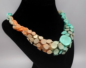 Chunky Necklace, Avant Garde Jewelry, Big Bold Necklace, Fabric Necklace, Bohemian Necklace, Bib Necklace, Long Statement Necklace, Shibori
