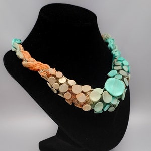 Chunky Necklace, Avant Garde Jewelry, Big Bold Necklace, Fabric Necklace, Bohemian Necklace, Bib Necklace, Long Statement Necklace, Shibori