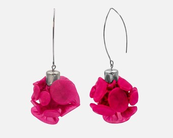Pink Dangle Earrings, Pink Statement Earrings, Boutique Earrings, Unique Earrings, Long Earrings, Pink Floral Earrings, Fabric Jewelry