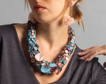 Big Bold Necklace, Bib Necklace, Avant Garde Jewelry, Fabric Necklace, Chunky Necklace, Bohemian Necklace, Long Statement Necklace, Shibori