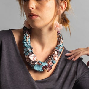 Big Bold Necklace, Bib Necklace, Avant Garde Jewelry, Fabric Necklace, Chunky Necklace, Bohemian Necklace, Long Statement Necklace, Shibori