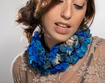 Statement Accessories, Blue Scarf, Chunky Scarf, Handmade Scarf, Colorful Scarf,  Winter Accessory, Necklace Scarf, Shibori, Unique Scarf